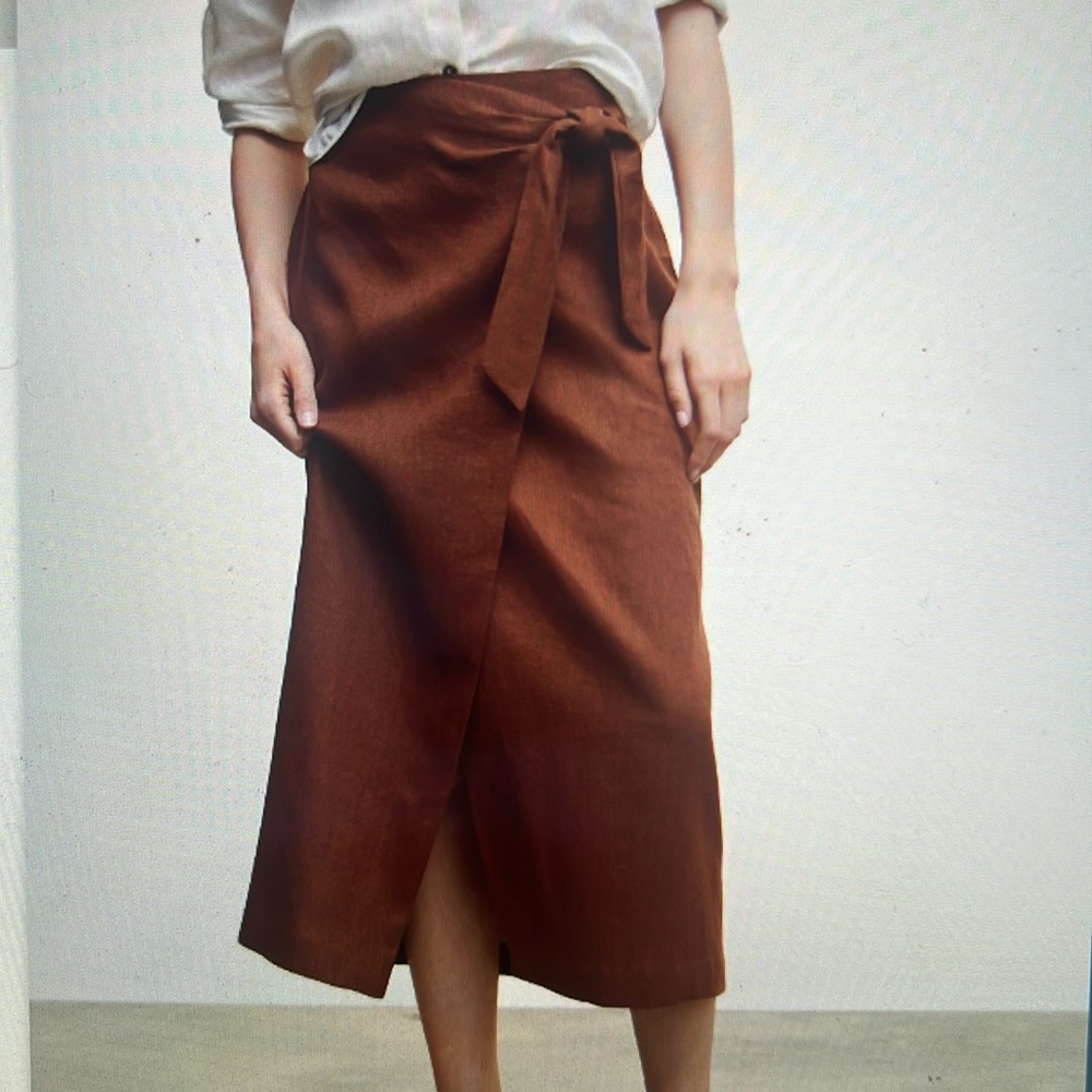 100% linen, Brown Wrap Skirt from Mango